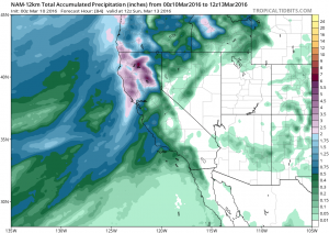 Very heavy precipitation is once again expected in Northern California over the next few days. (NCEP via tropicaltidbits.com)